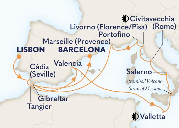 Mediterranean Italian and French Rivieras route map